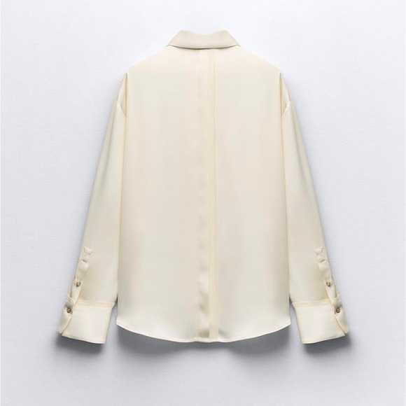 NWT Zara SET Cream Ecru Mixed Organza Satin Effect Blouse Skirt L XL - Picture 10 of 16